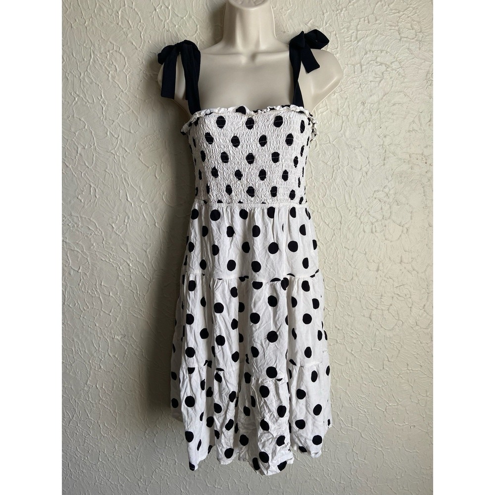 Monteau Womens Blk White Polka Dot Tie Strap Retro Cottagecore Sun Dress Sz Med